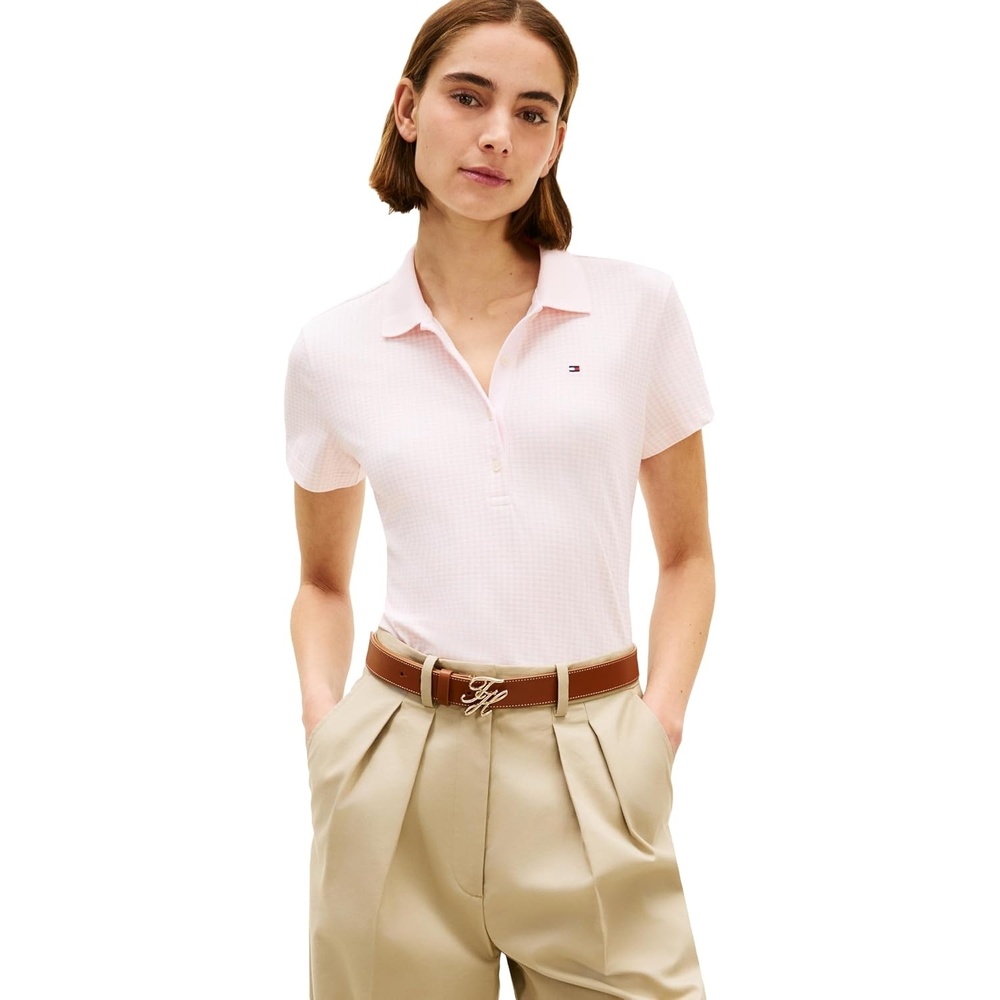image:imageTommy Hilfiger Womens Cotton Pique Short Sleeve Polo Shirt in Classic Fit with StretchGingham Check Light Pink