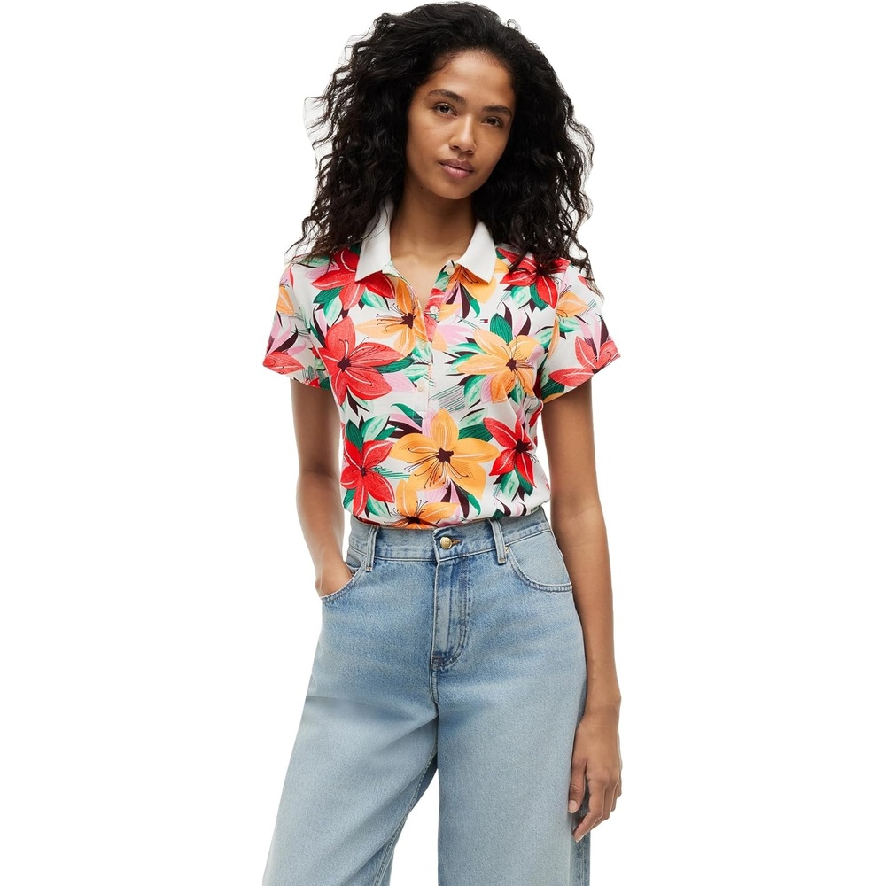 image:imageTommy Hilfiger Womens Cotton Pique Short Sleeve Polo Shirt in Classic Fit with StretchHibiscus Garden Ecru