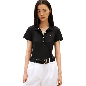Tommy Hilfiger Women’s Cotton Pique Short Sleeve Polo Shirt in Classic Fit with Stretch(Black)