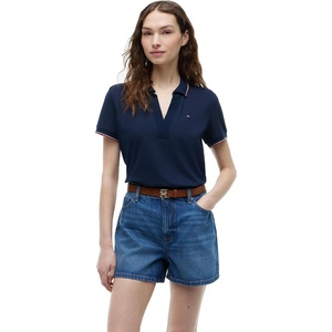 Tommy Hilfiger Women’s Cotton Pique Short Sleeve Polo Shirt in Classic Fit with Stretch(Dark Night Navy/Rwb)