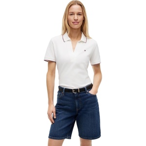 Tommy Hilfiger Women’s Cotton Pique Short Sleeve Polo Shirt in Classic Fit with Stretch(Ecru/Rwb)