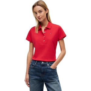 Tommy Hilfiger Women’s Cotton Pique Short Sleeve Polo Shirt in Classic Fit with Stretch(Primary Red)