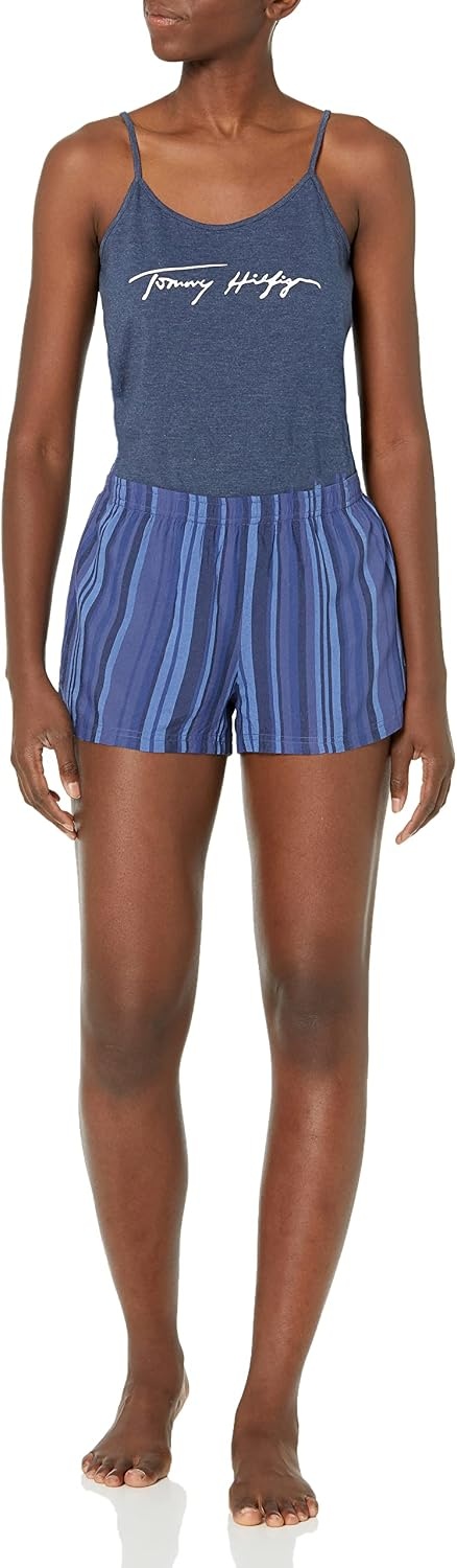 image:imageTommy Hilfiger Womens 3piece Tank and Nocha Collar Short Pajama Set PjPicnic Stripe Navy Blazer