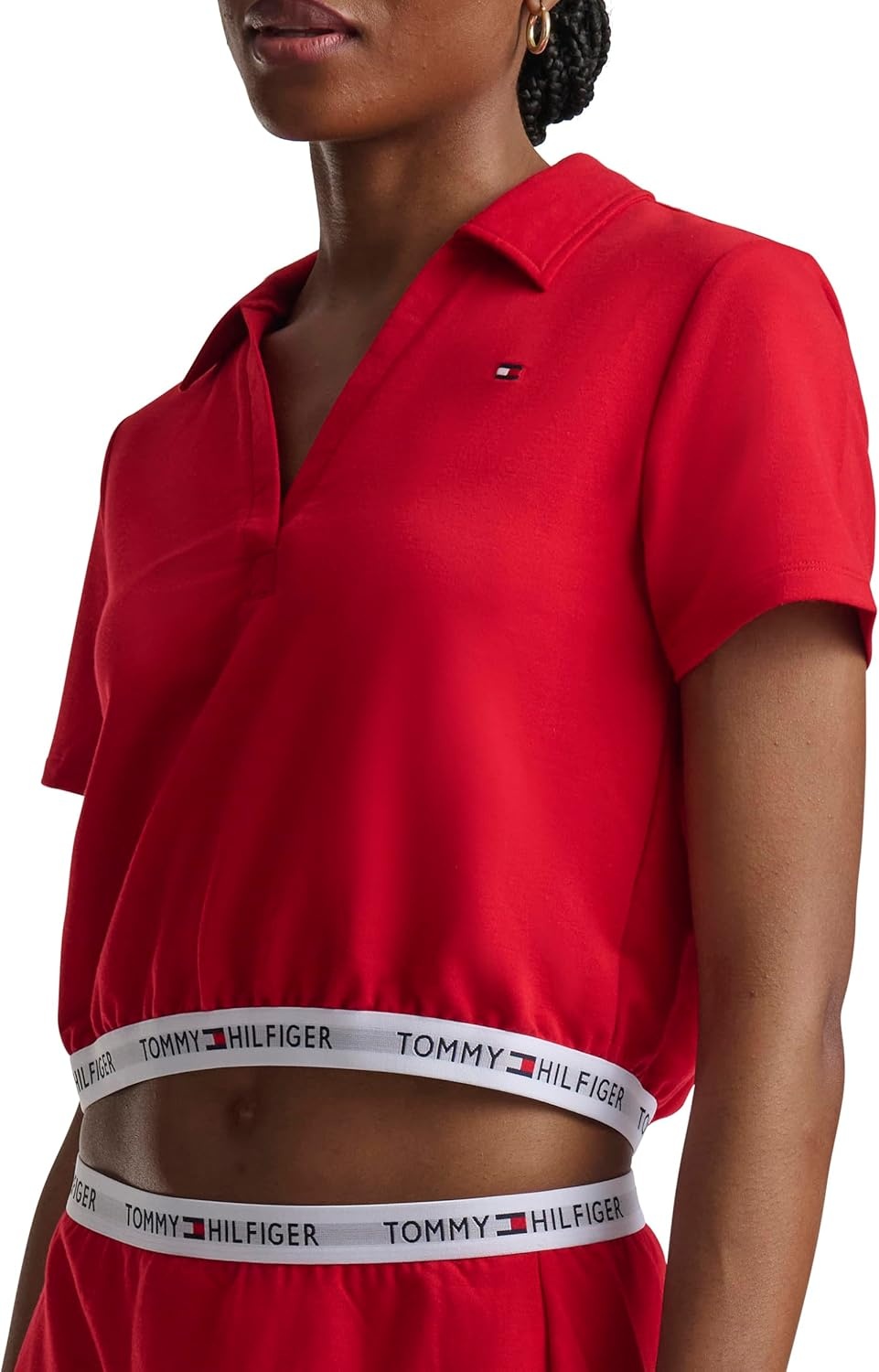 image:imageTommy Hilfiger Womens Cropped ShortSleeve Polo ShirtTango Red
