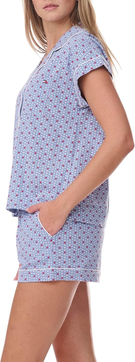 image:imageTommy Hilfiger Womens Girlfriend Short Sleeve Top and Shorts Pajama SetTh Heart PrintLiberty Blue