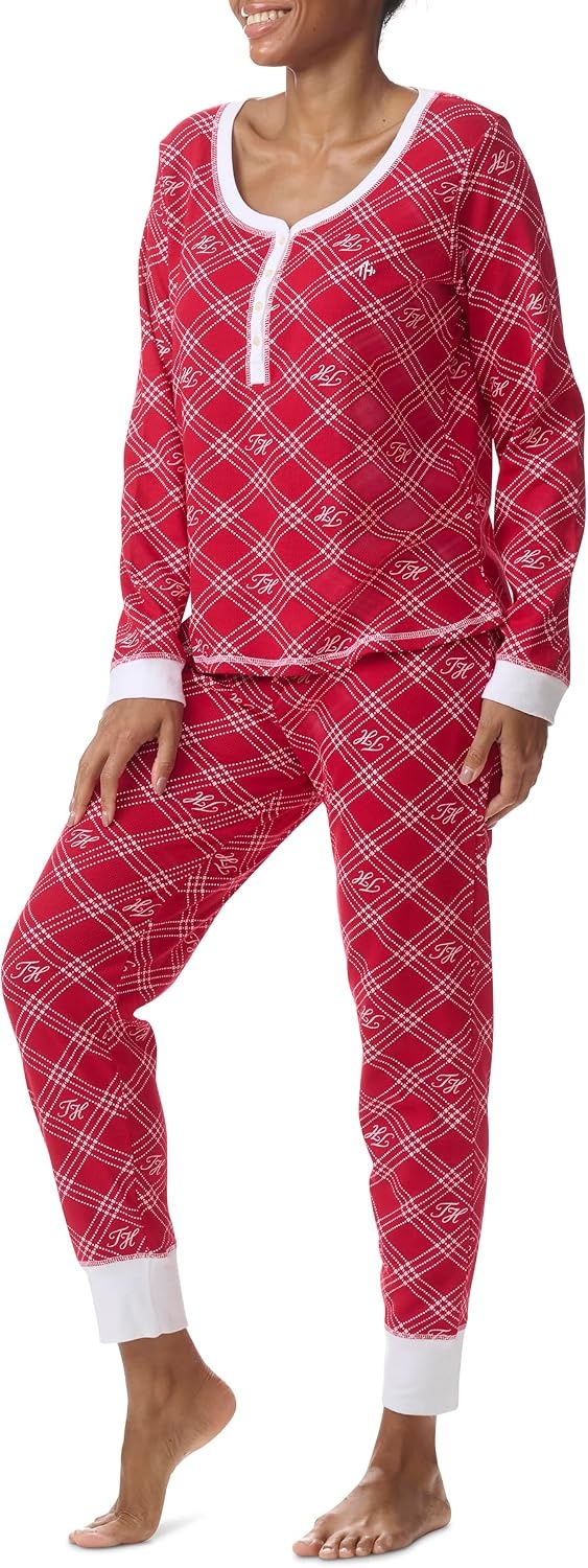 image:imageTommy Hilfiger Womens Long Sleeve Vintage Thermal Henley Pj SetMulti Plaid