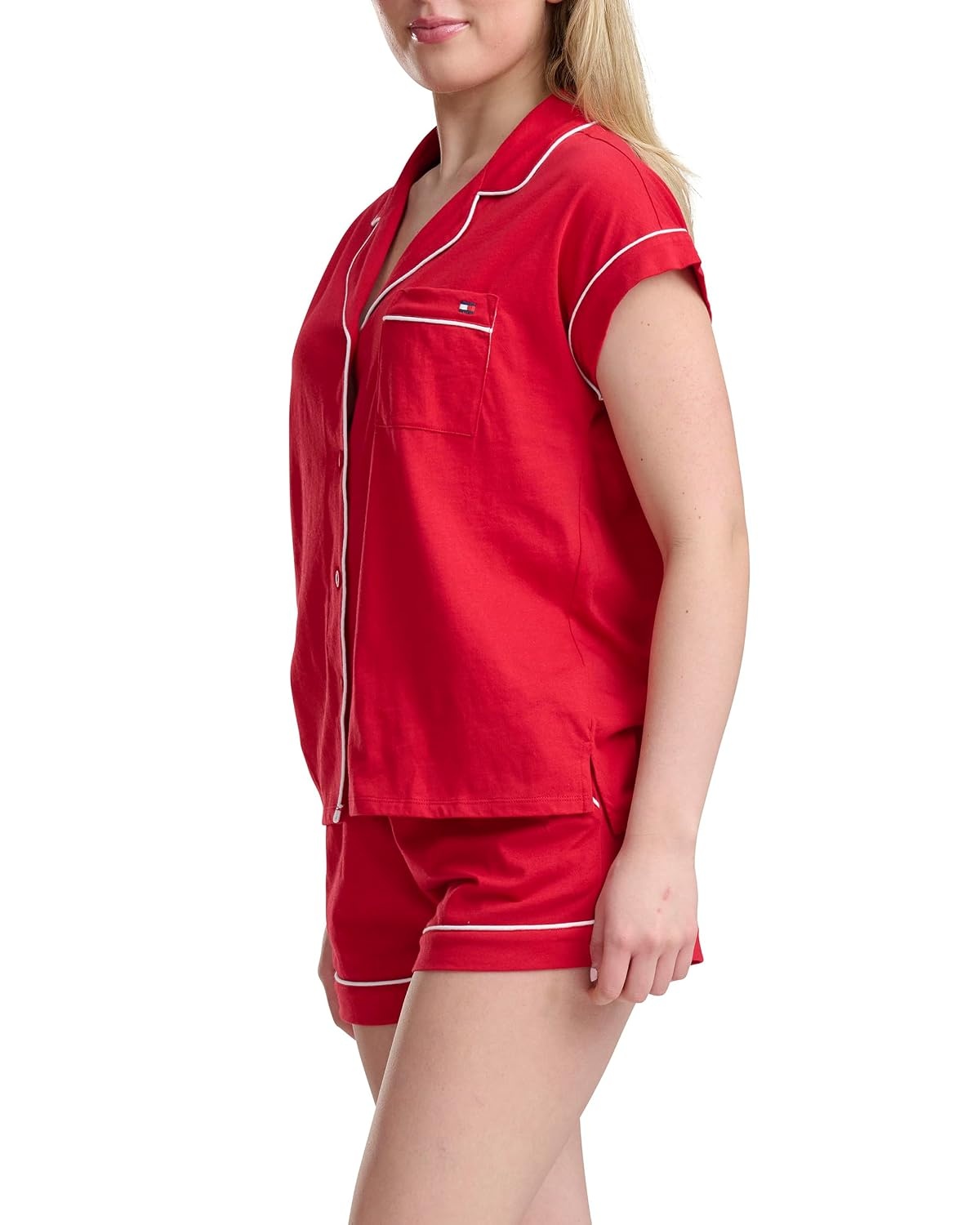 image:imageTommy Hilfiger Womens Short Sleeve Notch Collar amp Boxer Sleep SetTango Red