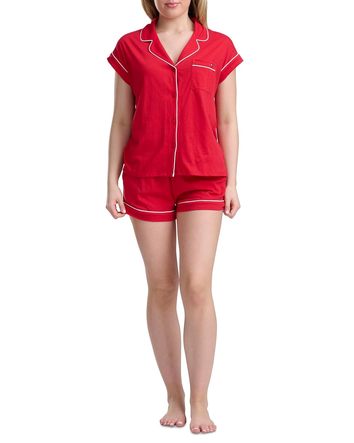 image:imageTommy Hilfiger Womens Short Sleeve Notch Collar amp Boxer Sleep SetTango Red