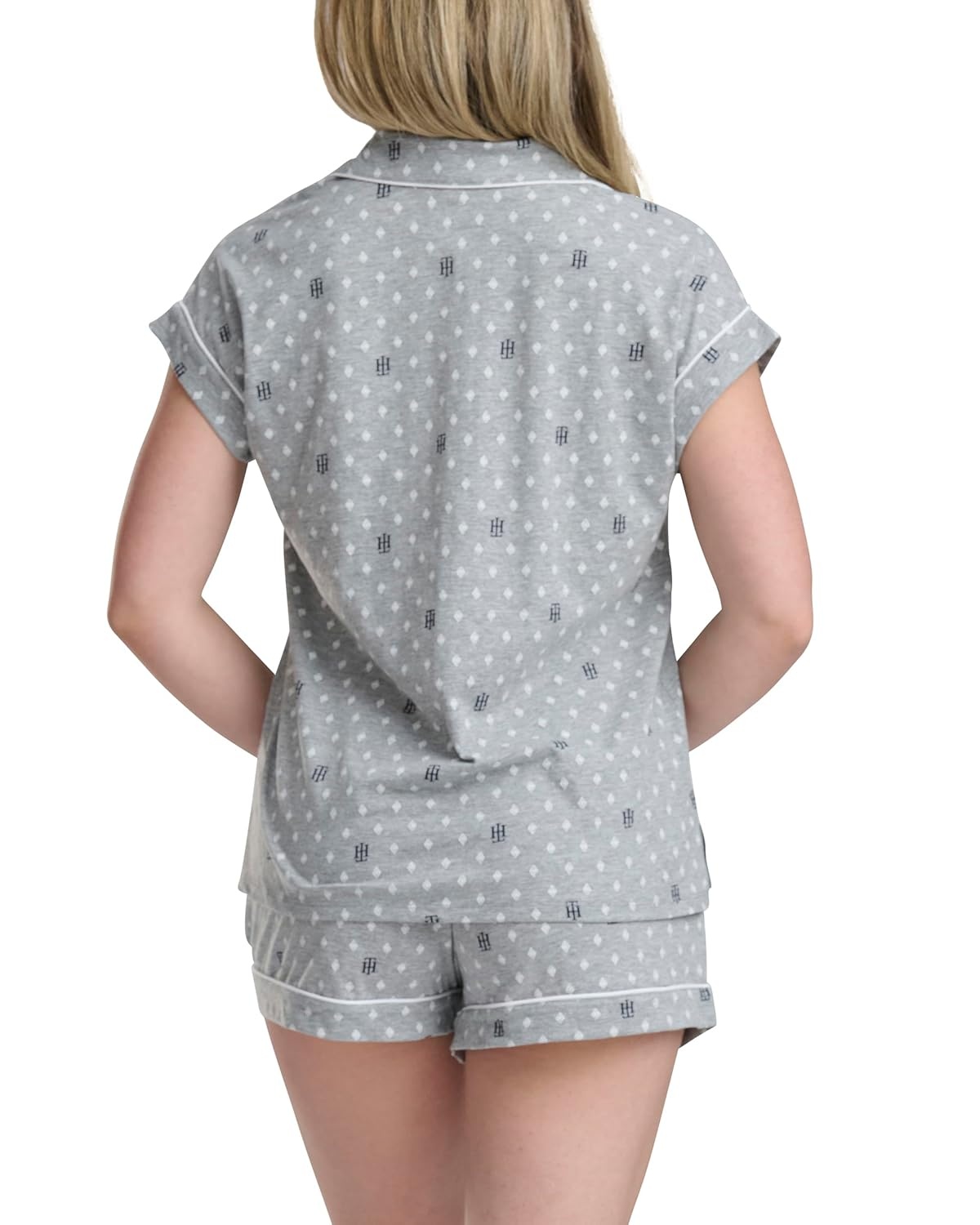 image:imageTommy Hilfiger Womens Short Sleeve Notch Collar amp Boxer Sleep SetTh Glyph in Diamond Offset Heather Grey