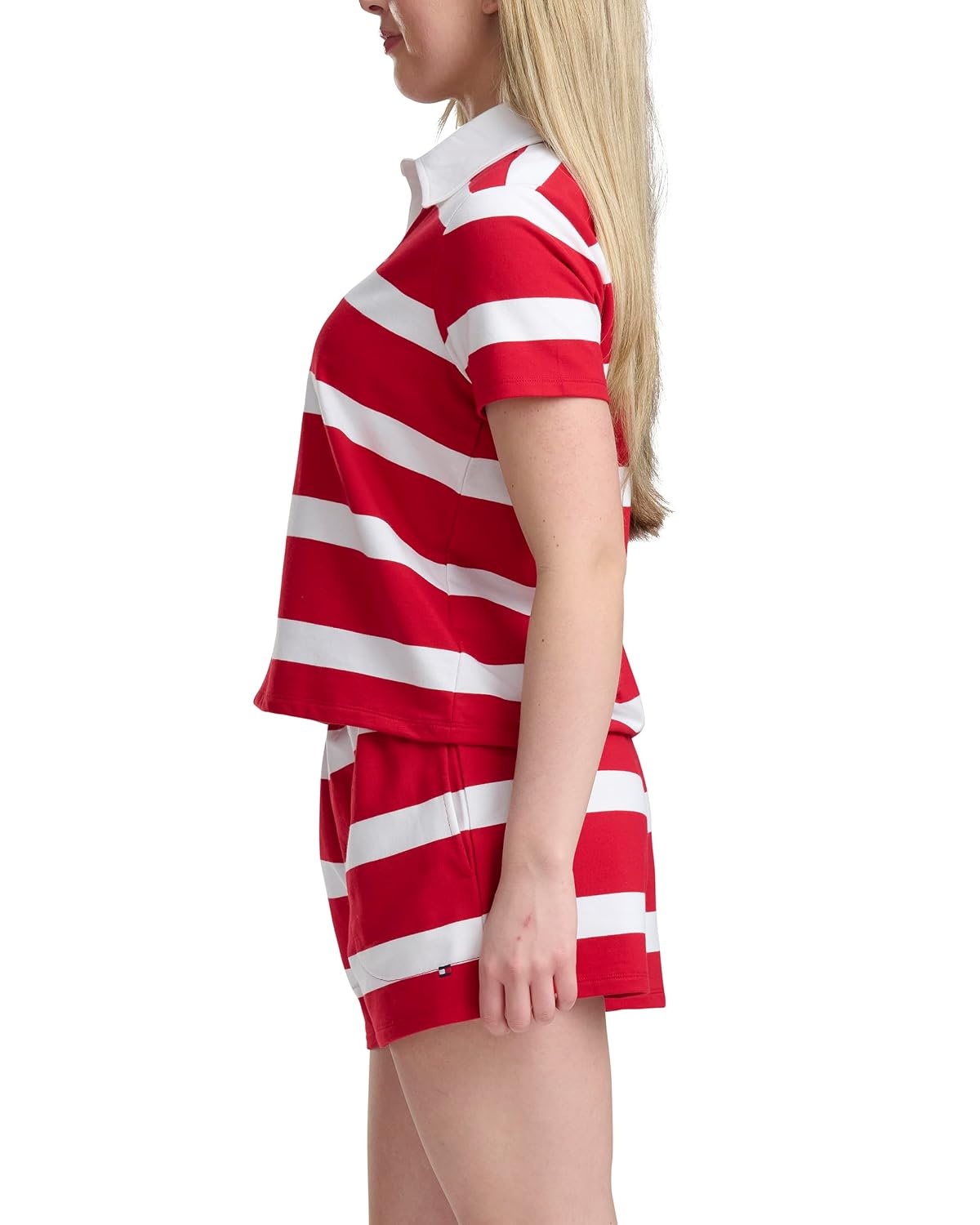 image:imageTommy Hilfiger Womens Short Sleeve Rugby Polo amp Boxer SetWide Rugby Stripe Tango Red