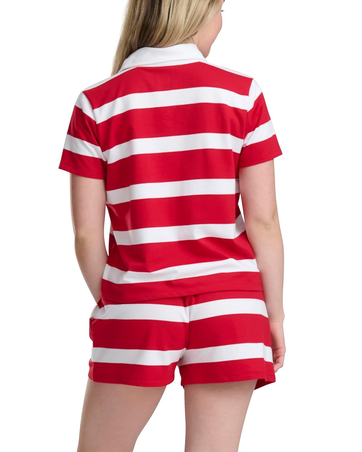 image:imageTommy Hilfiger Womens Short Sleeve Rugby Polo amp Boxer SetWide Rugby Stripe Tango Red