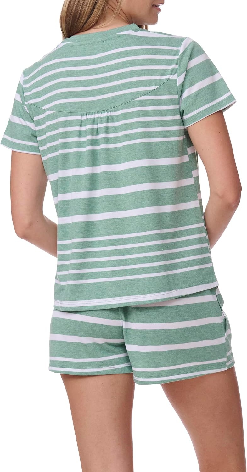 image:imageTommy Hilfiger Womens Short Sleeve Tee and Boxer Shorts Pajama SetGreen Heather Stripe