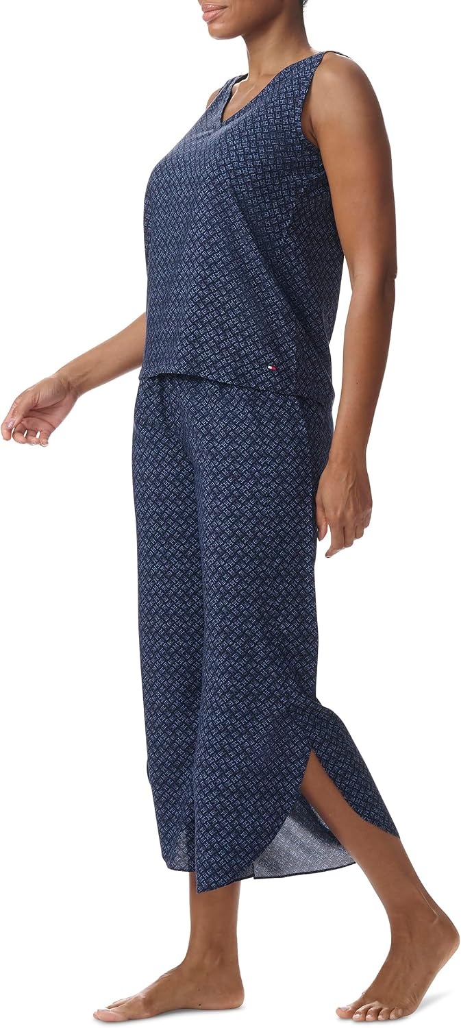 image:imageTommy Hilfiger Womens Tank Top and Crop Pant Bottom 2piece Pajama SetAllover GlyphSky Captain
