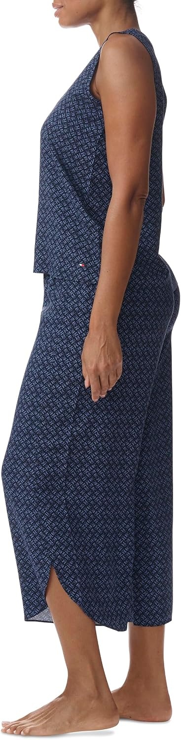 image:imageTommy Hilfiger Womens Tank Top and Crop Pant Bottom 2piece Pajama SetAllover GlyphSky Captain