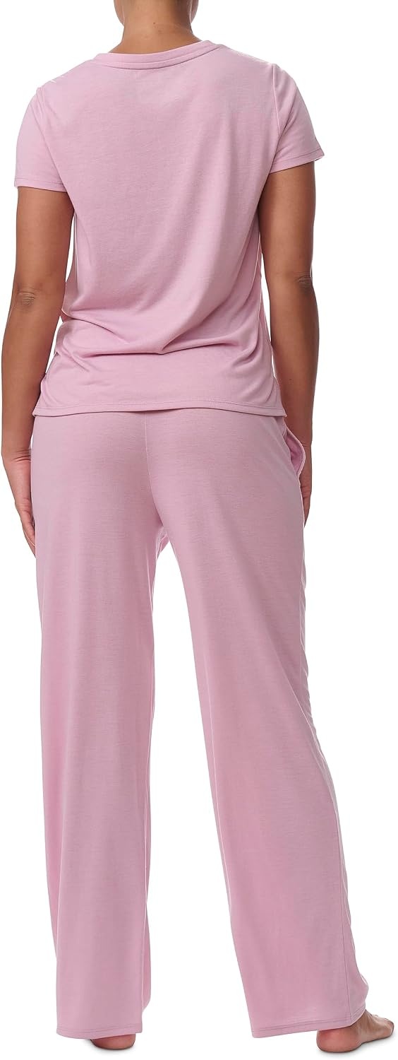 image:imageTommy Hilfiger Womens Tshirt and Open Leg Pant 2 Piece Pajama SetBreezy Orchid