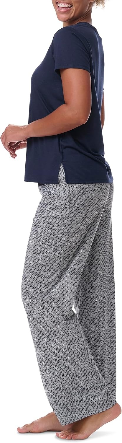 image:imageTommy Hilfiger Womens Tshirt and Open Leg Pant 2 Piece Pajama SetDiagonal Tommy Hilfiger Stripe