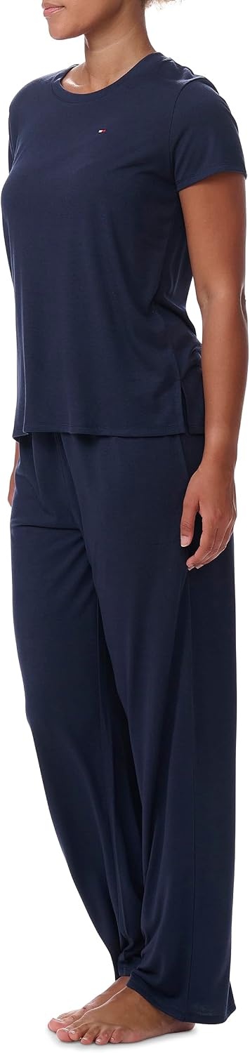 image:imageTommy Hilfiger Womens Tshirt and Open Leg Pant 2 Piece Pajama SetSky Captain