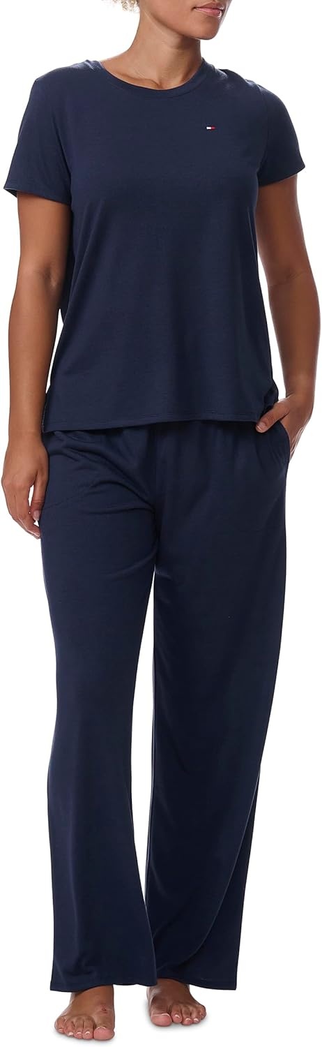 image:imageTommy Hilfiger Womens Tshirt and Open Leg Pant 2 Piece Pajama SetSky Captain