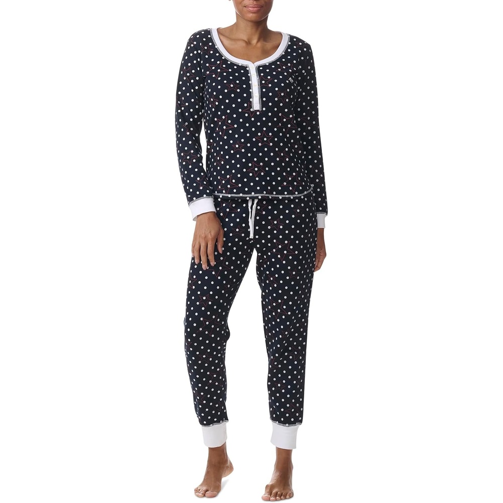 image:imageTommy Hilfiger Womens Long Sleeve Vintage Thermal Henley Pj SetStars on Dots