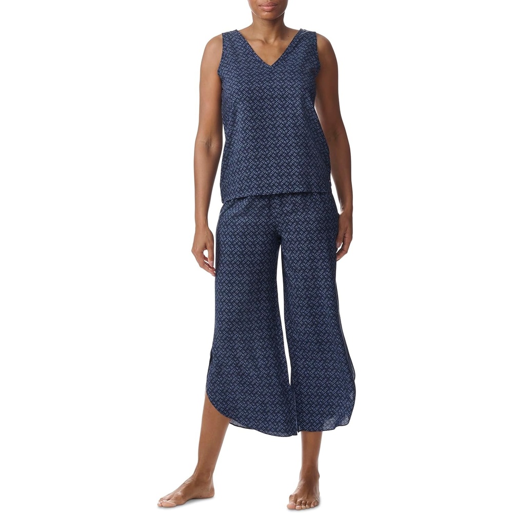 image:imageTommy Hilfiger Womens Tank Top and Crop Pant Bottom 2piece Pajama SetAllover GlyphSky Captain