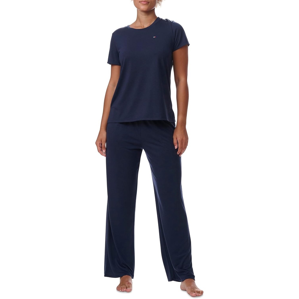 image:imageTommy Hilfiger Womens Tshirt and Open Leg Pant 2 Piece Pajama SetSky Captain