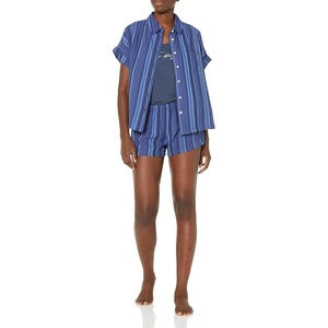 Tommy Hilfiger Women’s 3-piece Tank and Nocha Collar Short Pajama Set Pj(Picnic Stripe Navy Blazer)