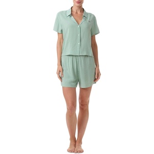 Tommy Hilfiger Women’s Boxy Top & High-waisted Boxer 2 Piece Pajama Set(Frosty Spruce Stripe)
