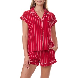 Tommy Hilfiger Women’s Girlfriend Short Sleeve Top and Shorts Pajama Set(Signature Rope Stripe/Tango Red)