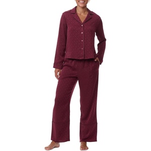 Tommy Hilfiger Women’s Notch Top & Long Pant 2 Piece Pajama Set(Deep Rouge)