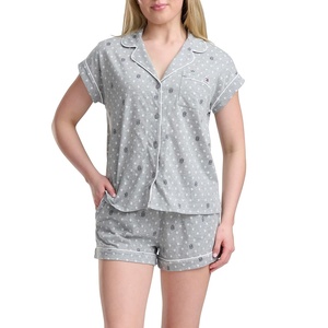 Tommy Hilfiger Women’s Short Sleeve Notch Collar & Boxer Sleep Set(Th Glyph in Diamond Offset Heather Grey)