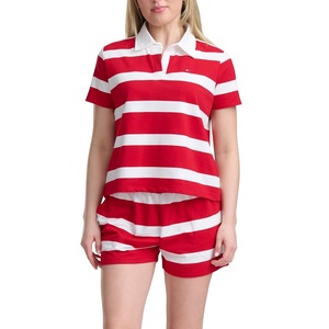 Tommy Hilfiger Women’s Short Sleeve Rugby Polo & Boxer Set(Wide Rugby Stripe Tango Red)