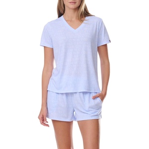 Tommy Hilfiger Women’s Short Sleeve Tee and Boxer Shorts Pajama Set(Sweet Blue Heather)