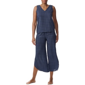 Tommy Hilfiger Women’s Tank Top and Crop Pant Bottom 2-piece Pajama Set(Allover Glyph/Sky Captain)