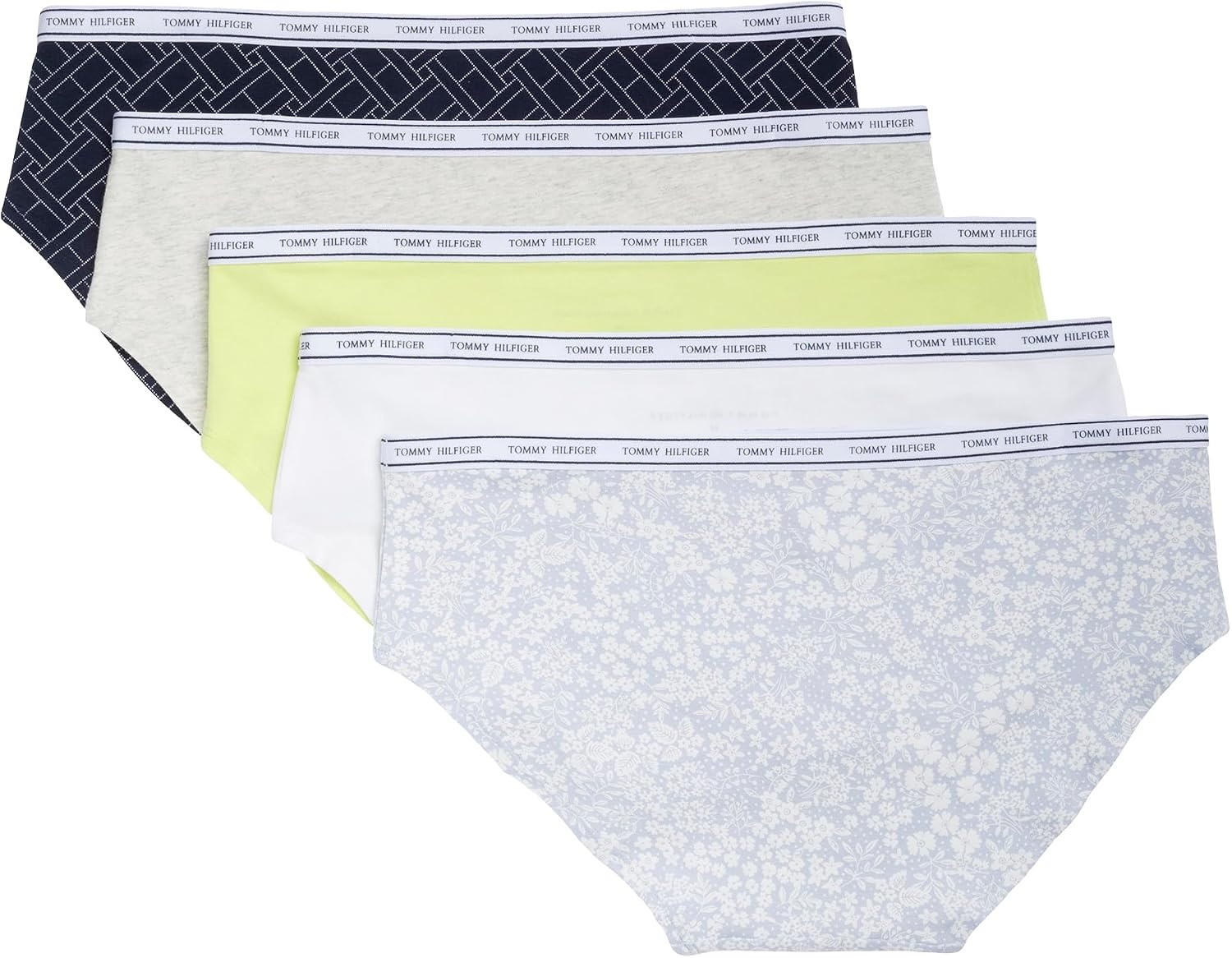 image:imageTommy Hilfiger Adaptive Womens Classic Cotton Logoband Hipster 5 PackSky CaptainLimeHeather GreyWhiteWildflower Ditsy