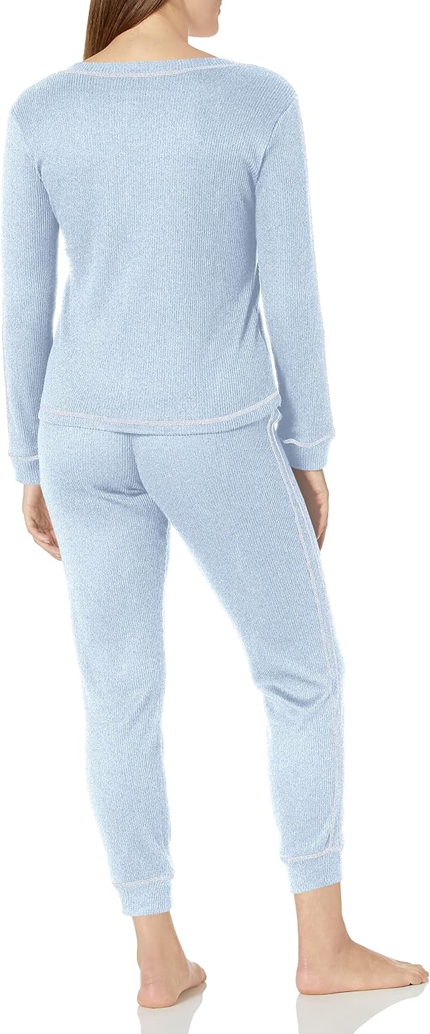 image:imageTommy Hilfiger Adaptive Womens Waffleknit Long Sleeve Jogger Pajama SetChambray Heather