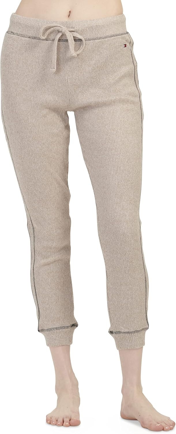 image:imageTommy Hilfiger Adaptive Womens Waffleknit Long Sleeve Jogger Pajama SetHeather Oatmeal