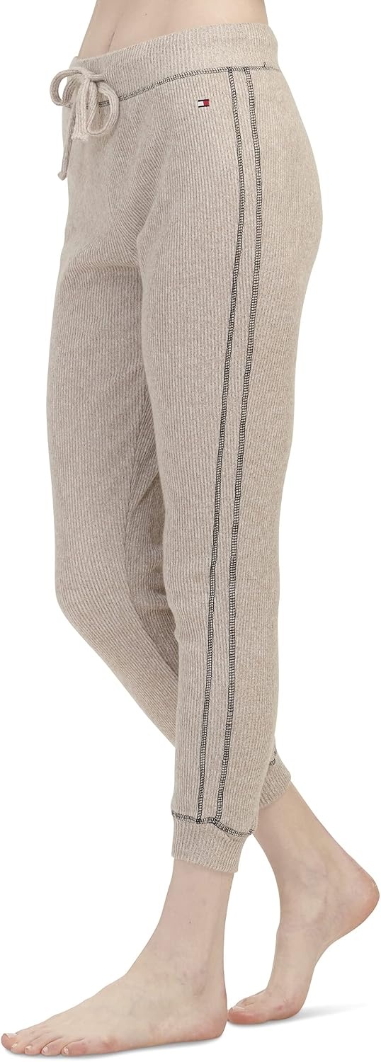 image:imageTommy Hilfiger Adaptive Womens Waffleknit Long Sleeve Jogger Pajama SetHeather Oatmeal