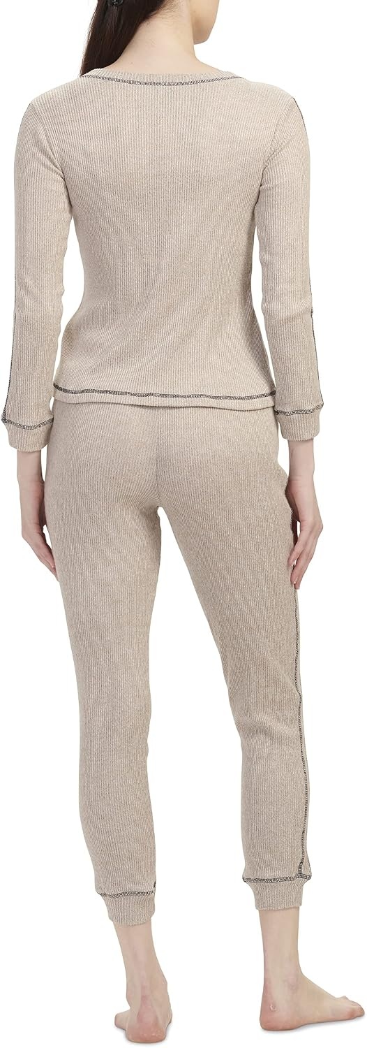 image:imageTommy Hilfiger Adaptive Womens Waffleknit Long Sleeve Jogger Pajama SetHeather Oatmeal