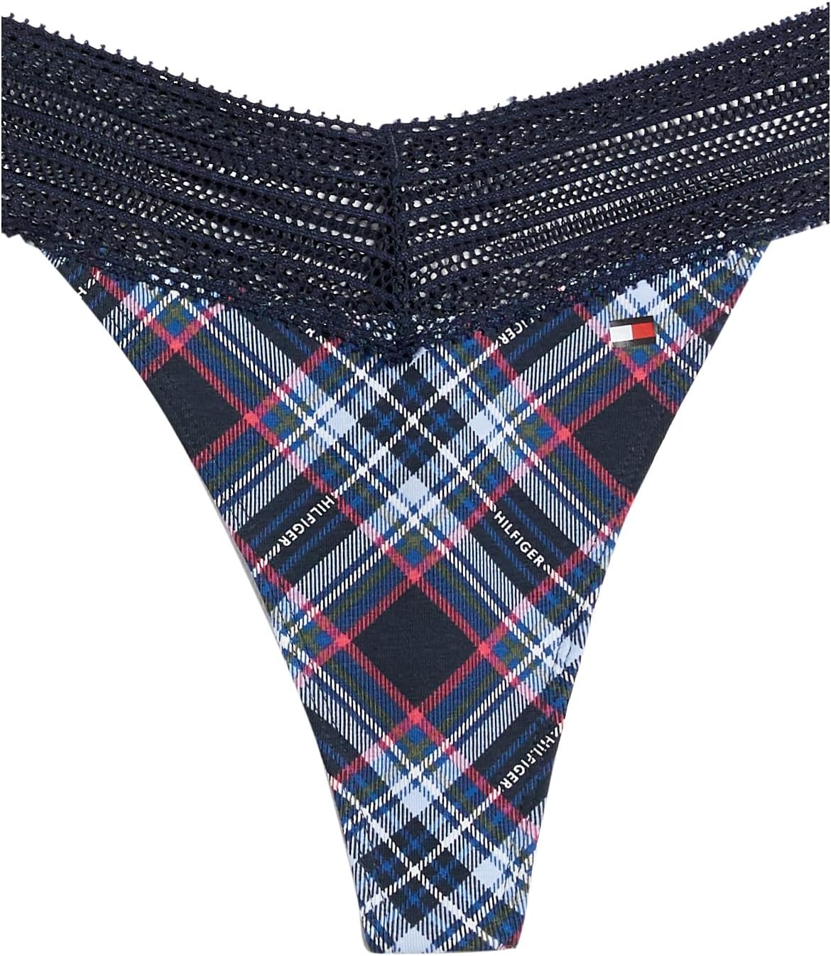 image:imageTommy Hilfiger Adaptive Womens Womens Cotton Lace Thong Underwear Panties 3packLg Tartan Navy Blue