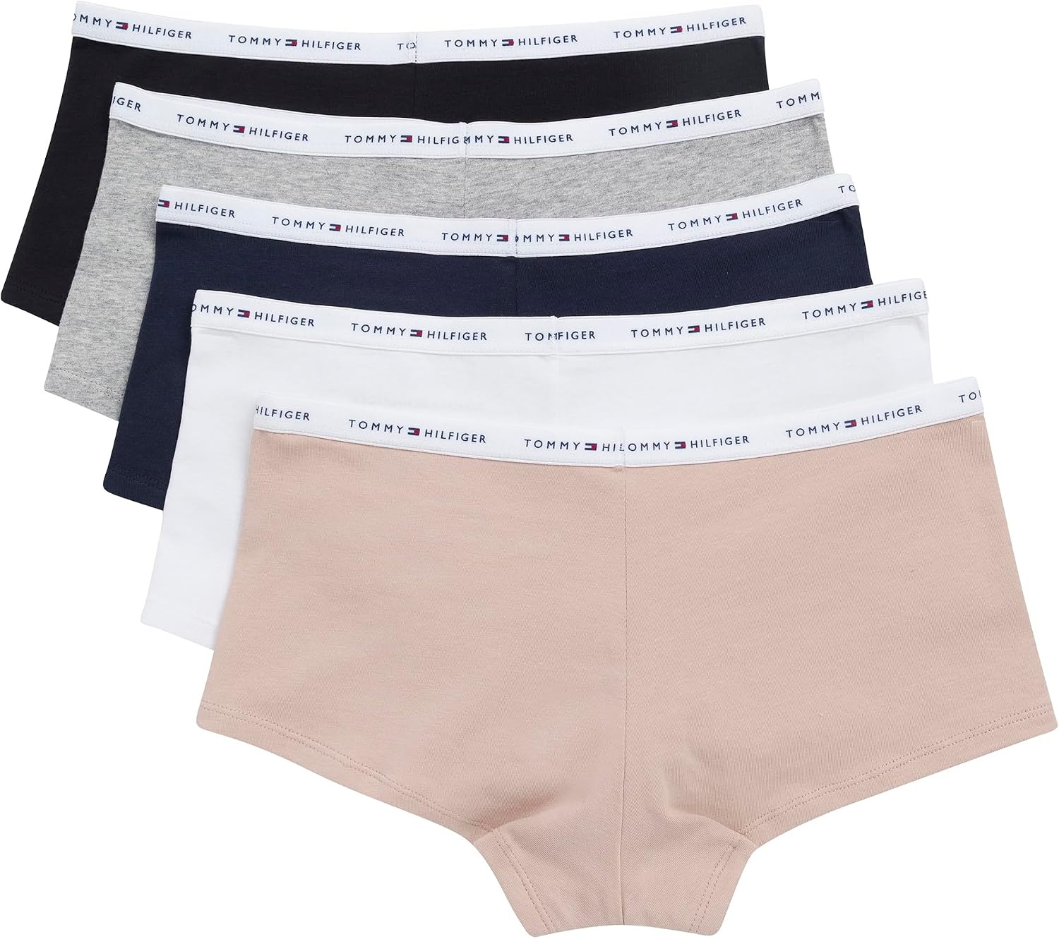 image:imageTommy Hilfiger Womens 5pack Classic Cotton Logo BoyshortHeather GreyBlackBeigeNavyWhite