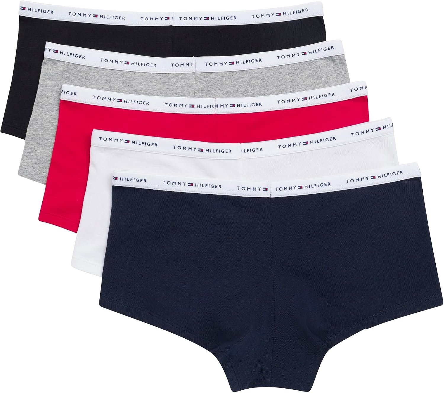 image:imageTommy Hilfiger Womens 5pack Classic Cotton Logo BoyshortRedNavyWhiteHeather GreyBlack