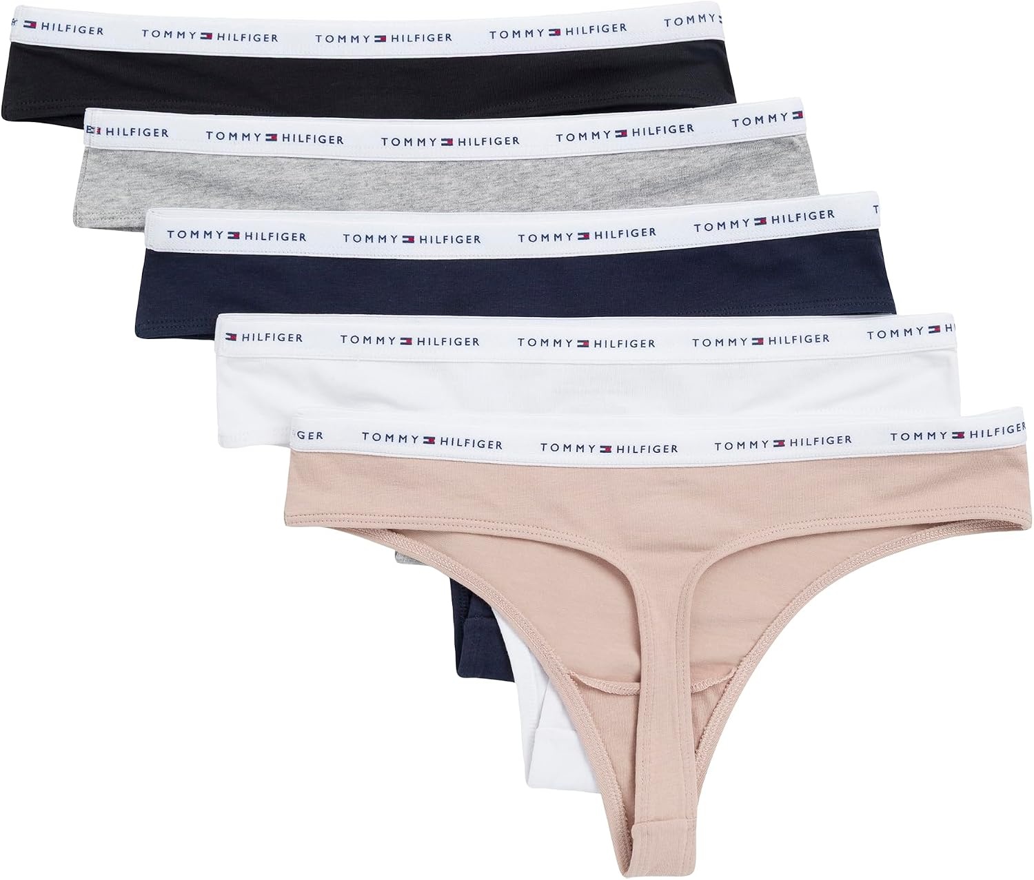 image:imageTommy Hilfiger Womens 5pack Classic Cotton Logo ThongHeather GreyBlackBeigeNavyWhite