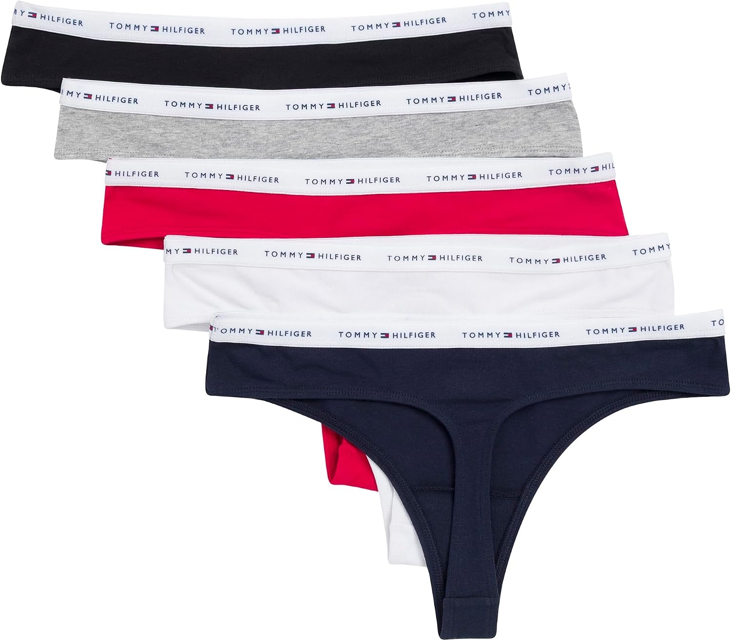 image:imageTommy Hilfiger Womens 5pack Classic Cotton Logo ThongRedNavyWhiteHeather GreyBlack