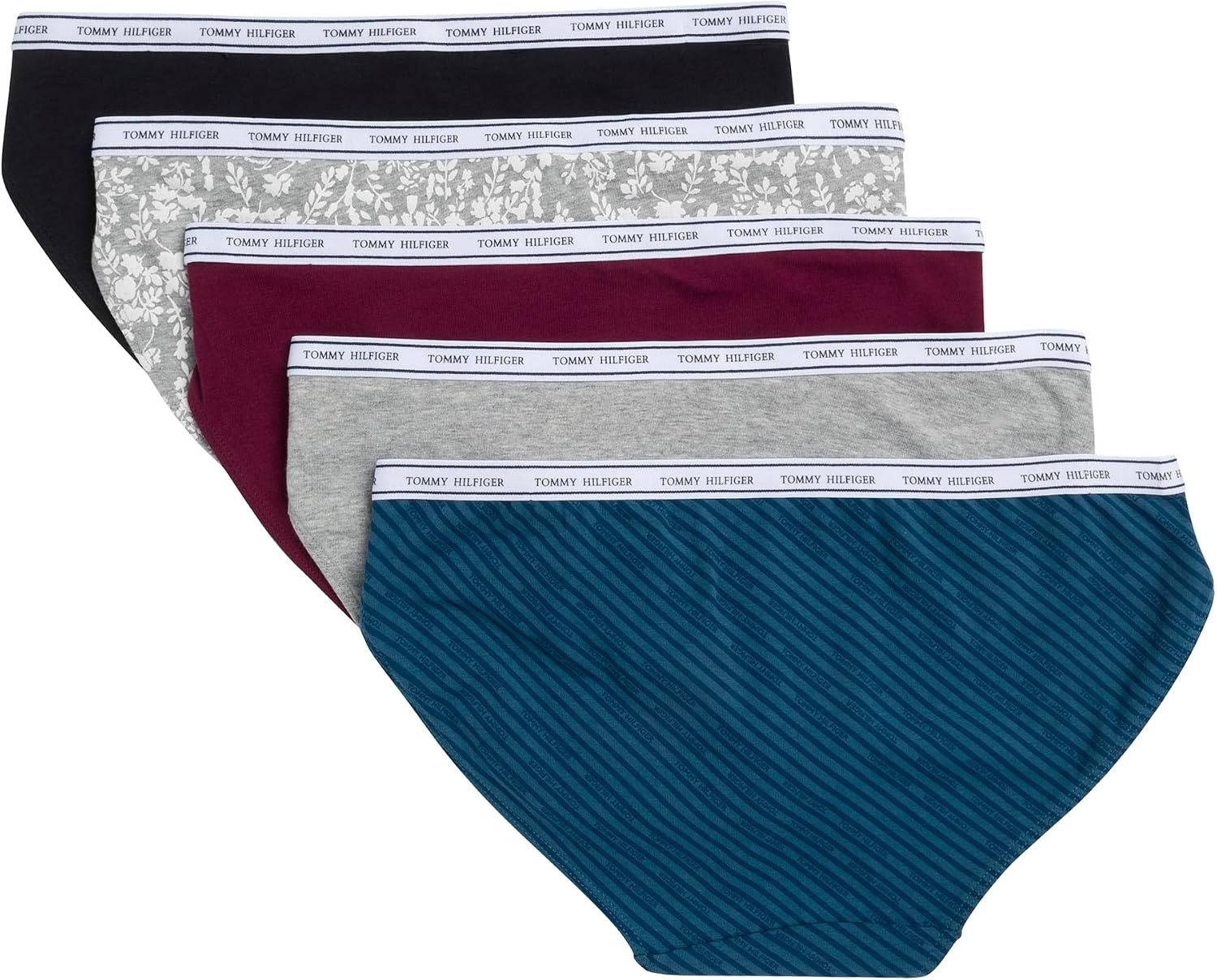 image:imageTommy Hilfiger Womens Classic Cotton Bikini Underwear With Logo Waistband 5packDiagonal Th Alfalfa Blue StripeHeather GreyWindsor WineBlackFloral Heather Grey