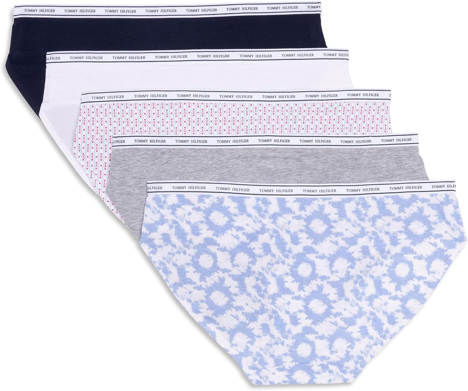 image:imageTommy Hilfiger Womens Classic Cotton Bikini Underwear With Logo Waistband 5packRound Tie Dye Brunerra BlueHeather GreyTh Stacked Geo Bright WhiteBright WhiteNavy Blazer