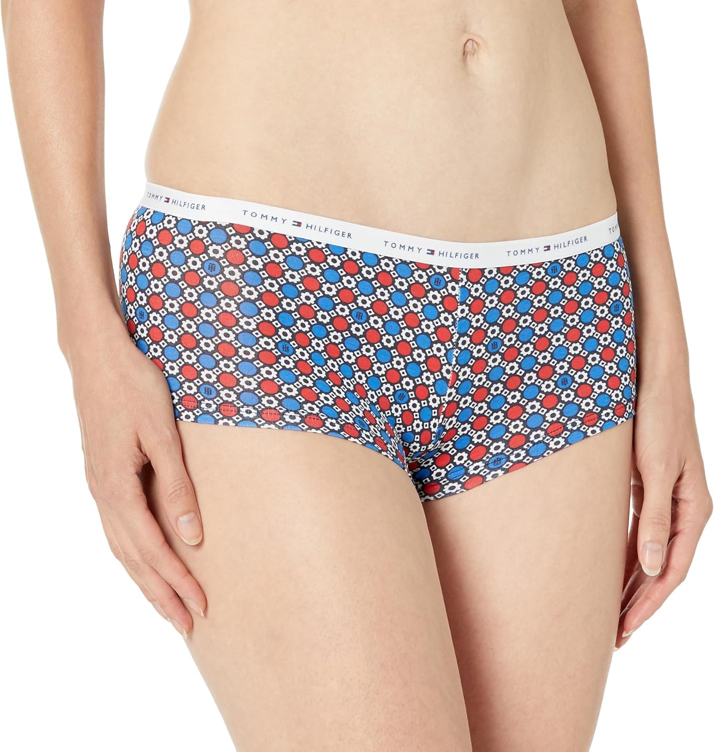 image:imageTommy Hilfiger Womens Classic Cotton Boyshort PantiesBlackLogoRedPatternWhite