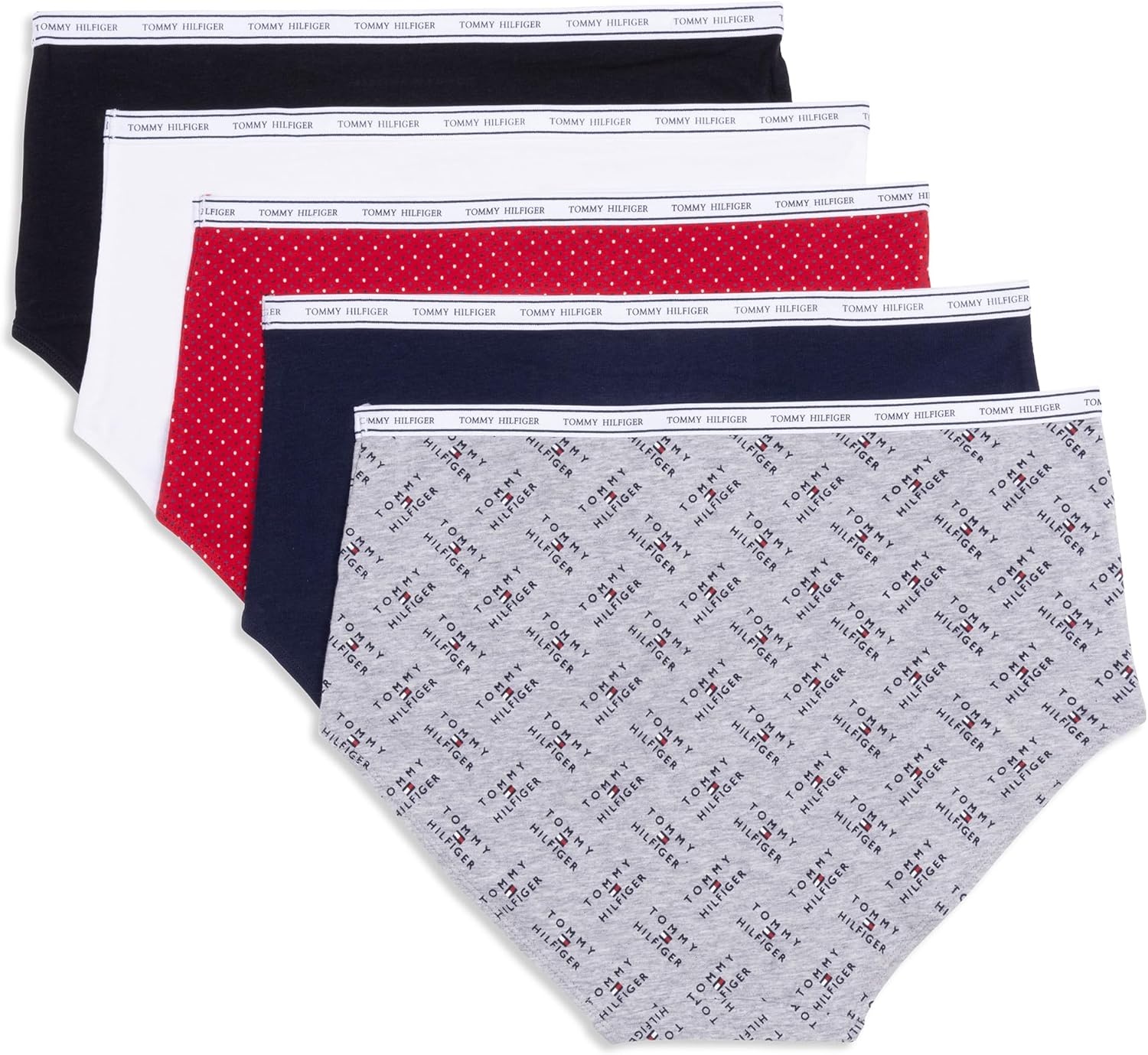 image:imageTommy Hilfiger Womens Classic Cotton Brief Underwear With Logo Waistband 5packTh Flag Stack Heather GreyNavy BlazerSuper Mini Dots Apple RedBright WhiteBlack