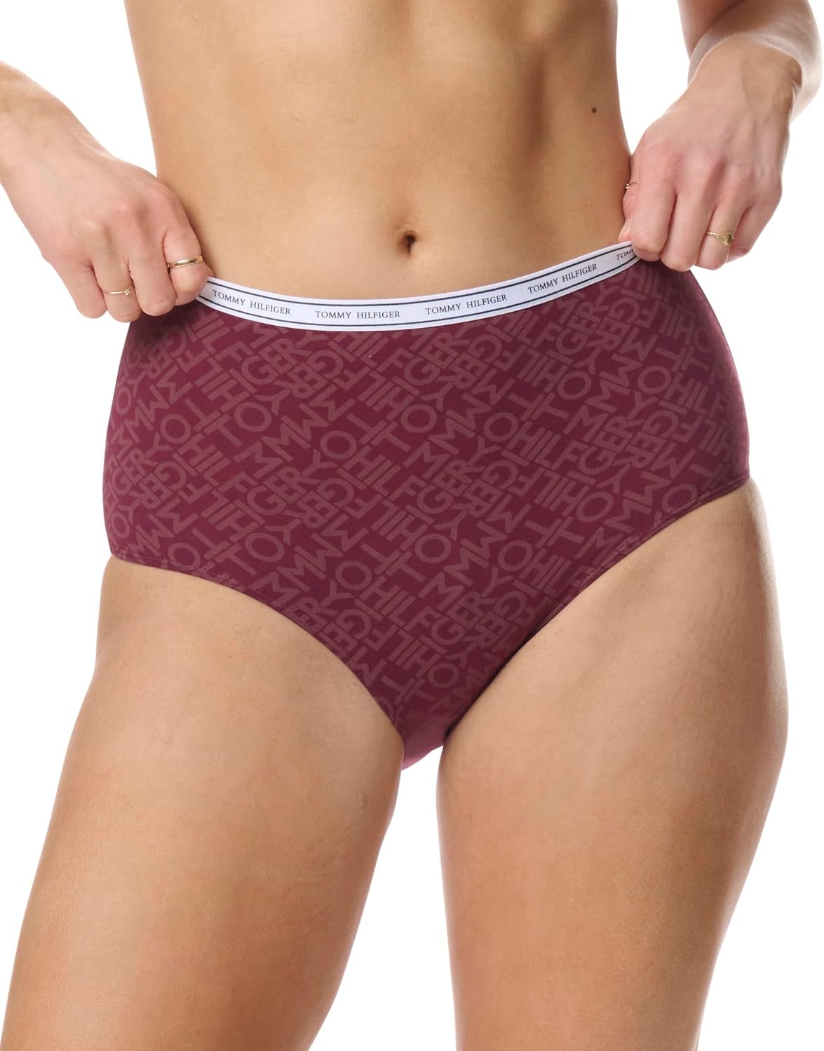 image:imageTommy Hilfiger Womens Classic Cotton Brief Underwear With Logo Waistband 5packTh PrintBridal RoseSky CaptainCharcoalWindsor Stripe