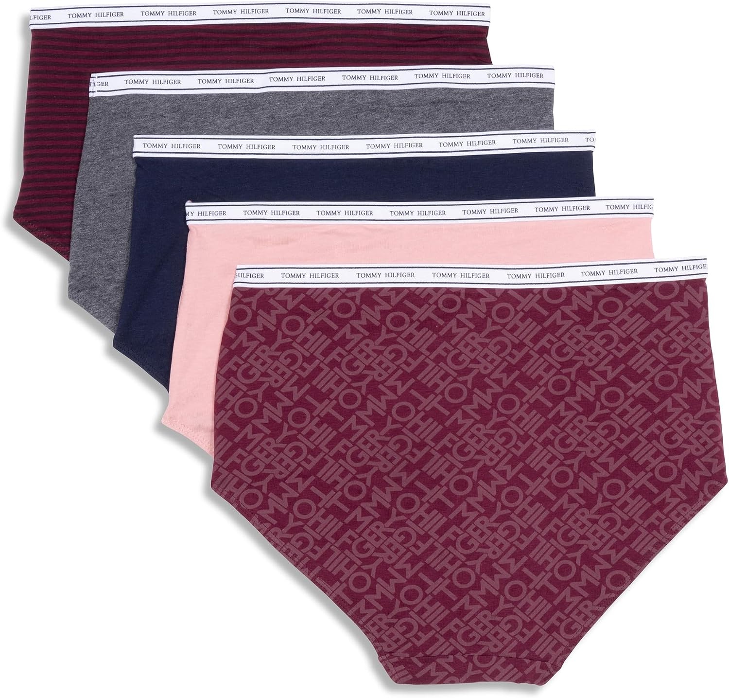 image:imageTommy Hilfiger Womens Classic Cotton Brief Underwear With Logo Waistband 5packTh PrintBridal RoseSky CaptainCharcoalWindsor Stripe