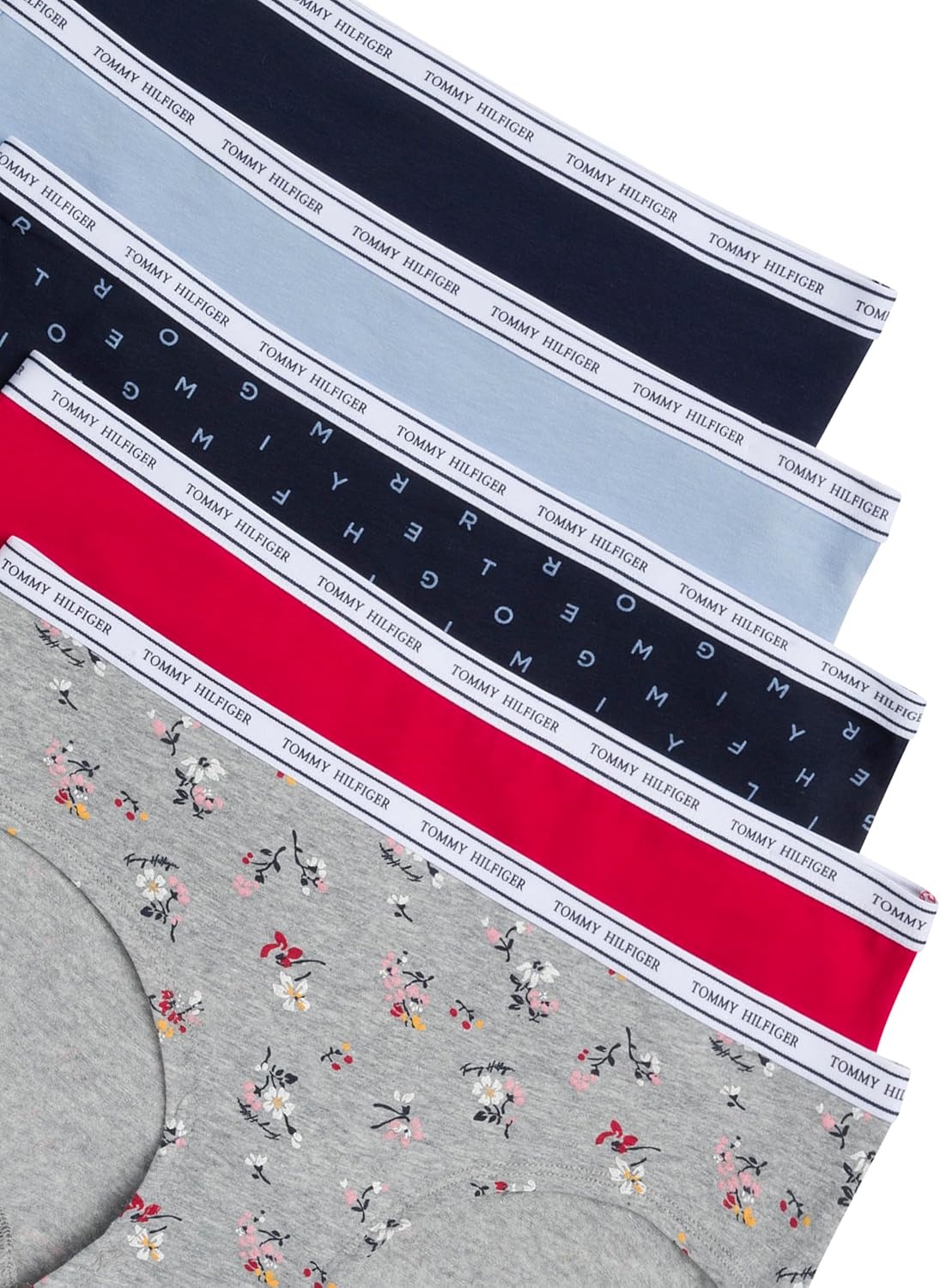 image:imageTommy Hilfiger Womens Classic Cotton Hipster Underwear With Logo Waistband 5packAllover Tommy Hilfiger Multi Sky CaptainForever BlueSky CaptainTango RedHeritage Floral Heather Grey